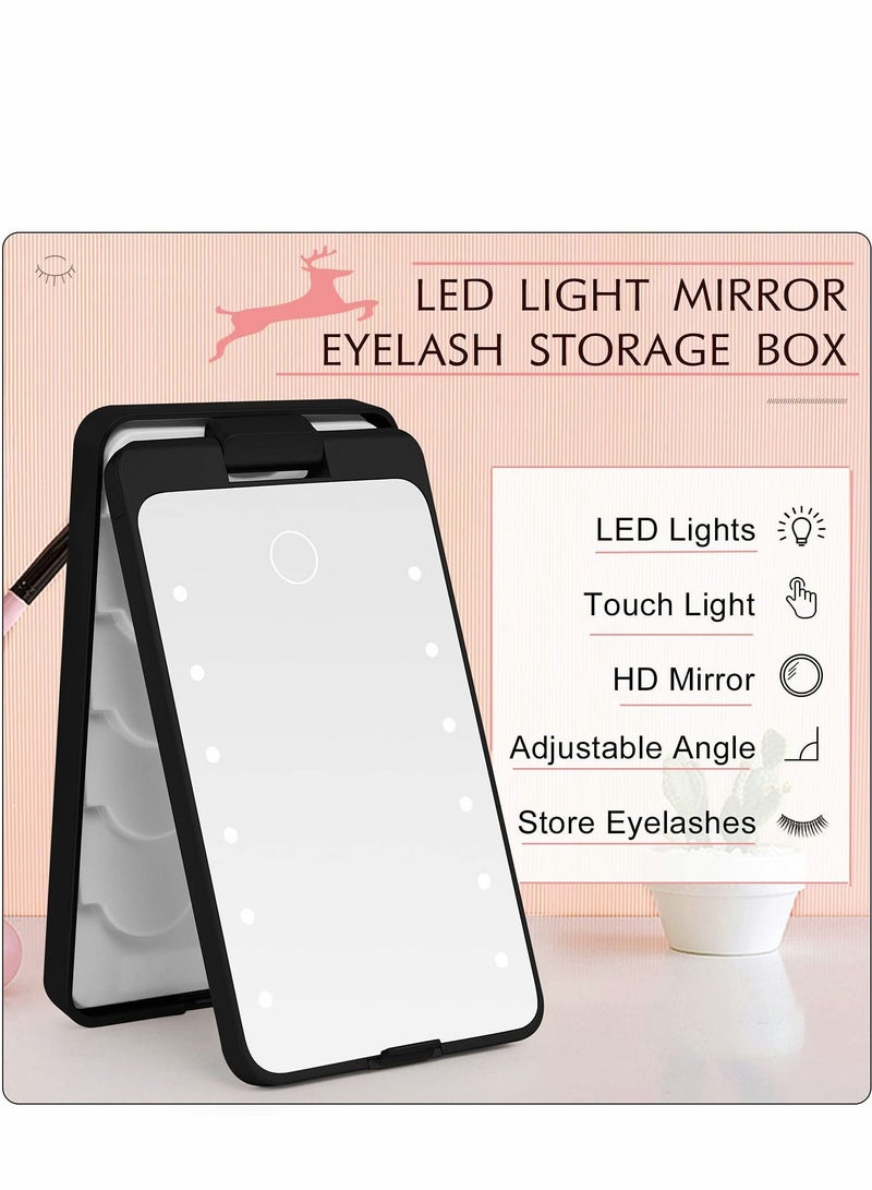 Excefore Eyelash Holder Case, False Case Organizer with Makeup Mirror and LED Light Display Sample Container Travel Storage for (Black) - Image 5