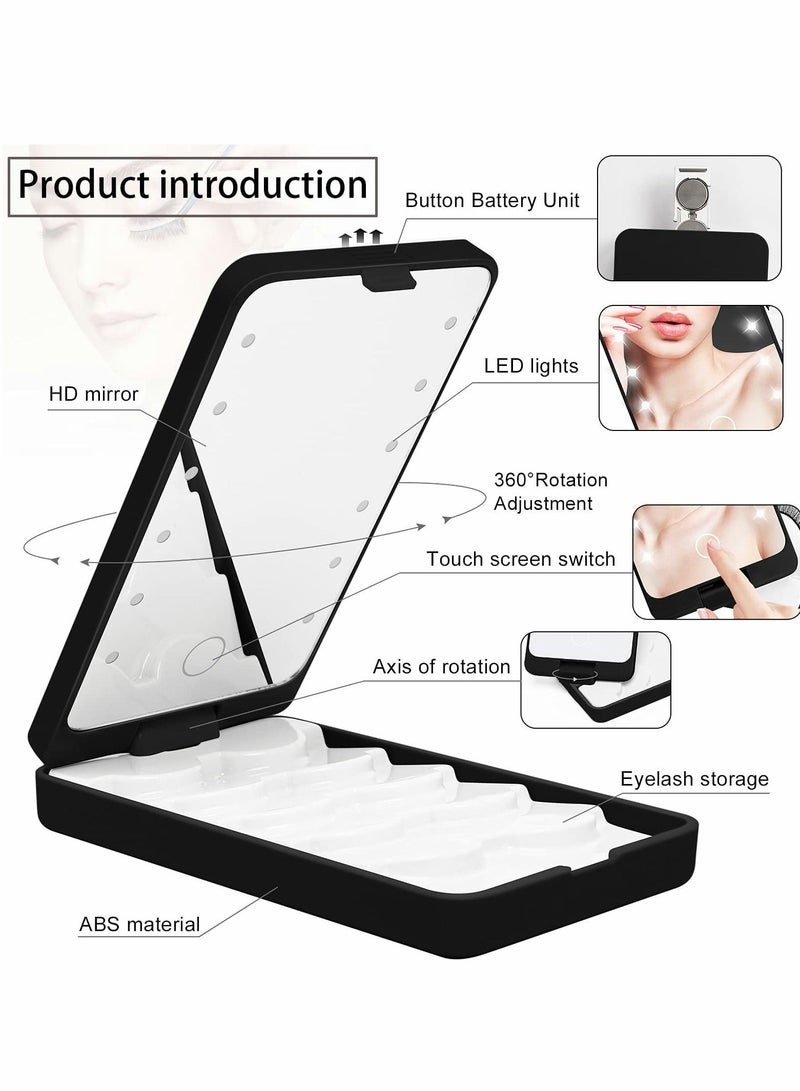 Excefore Eyelash Holder Case, False Case Organizer with Makeup Mirror and LED Light Display Sample Container Travel Storage for (Black) - Image 4