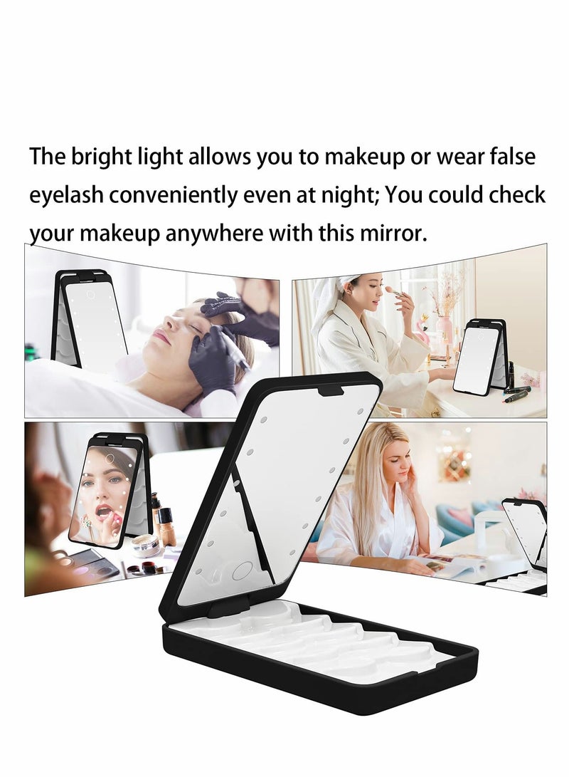 Excefore Eyelash Holder Case, False Case Organizer with Makeup Mirror and LED Light Display Sample Container Travel Storage for (Black) - Image 2
