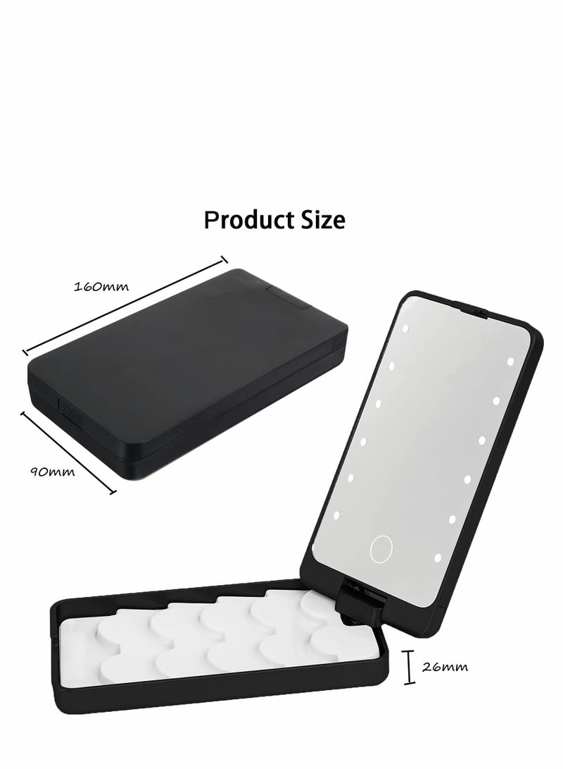 Excefore Eyelash Holder Case, False Case Organizer with Makeup Mirror and LED Light Display Sample Container Travel Storage for (Black) - Image 3