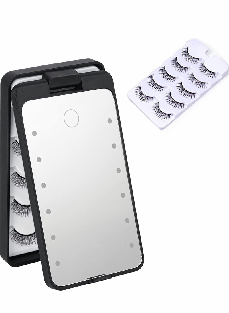 Excefore Eyelash Holder Case, False Case Organizer with Makeup Mirror and LED Light Display Sample Container Travel Storage for (Black) - Image 1