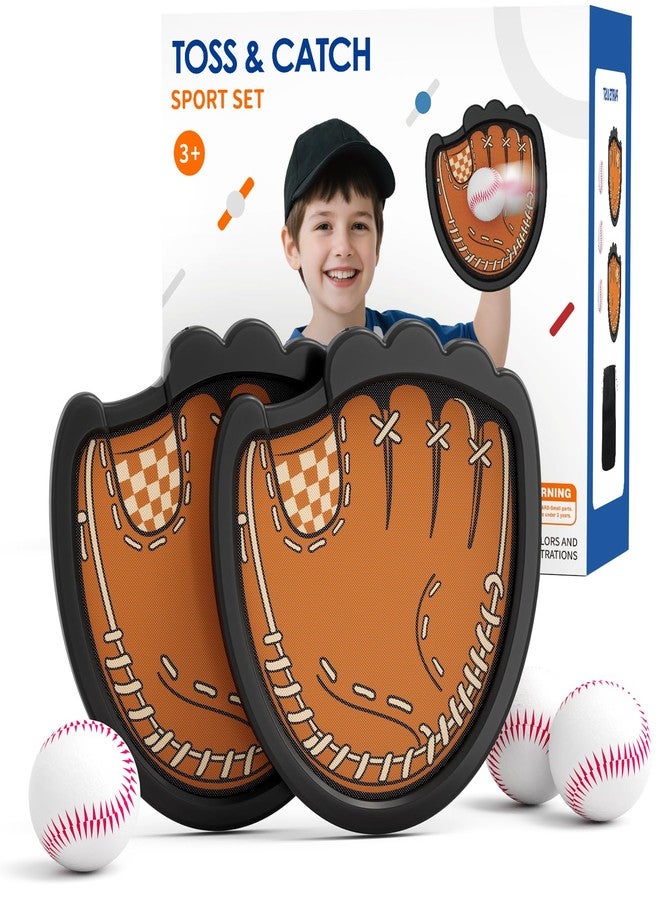 HYES Toss and Catch Ball Set, Outdoor Games for Kids, Beach Yard Camping Toys for Adult & Family, Kids Baseball Glove for 3 4 5 6 7 8+ Year Old Boys & Girls (2 Paddles & 3 Balls) - Image 1