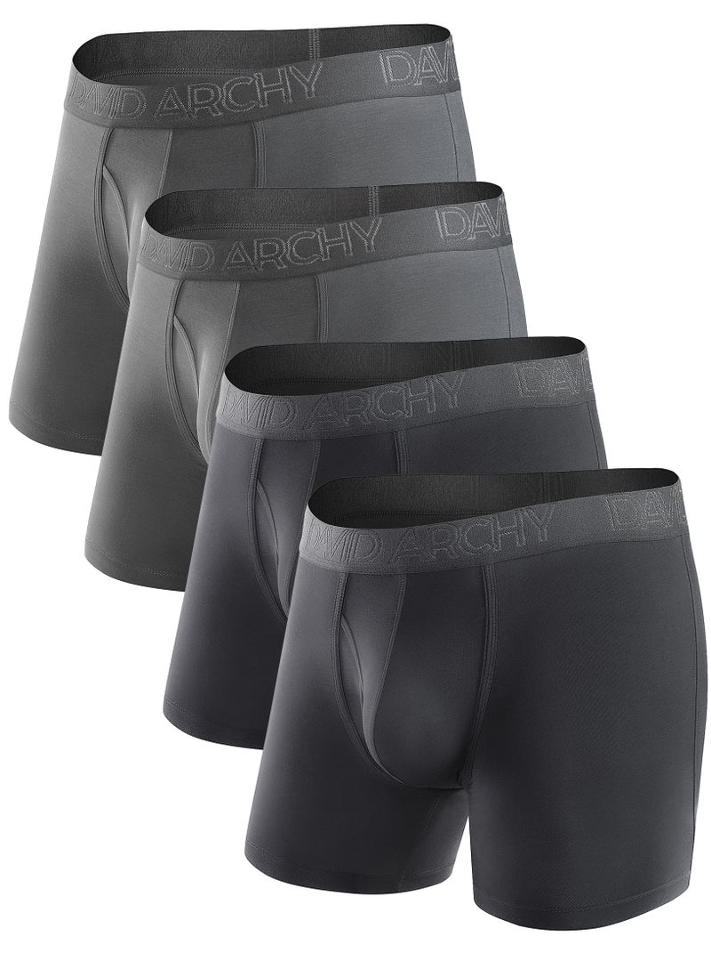 DAVID ARCHY Men’s Underwear Boxer Briefs Soft Comfortable Underwear Boxer Briefs for Men Breathable Moisture-Wicking 4 Pack (L, Black/Dark Gray - 5.5" in 4 Pack) - Image 1