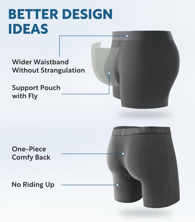 DAVID ARCHY Men’s Underwear Boxer Briefs Soft Comfortable Underwear Boxer Briefs for Men Breathable Moisture-Wicking 4 Pack (L, Black/Dark Gray - 5.5" in 4 Pack) - Image 3
