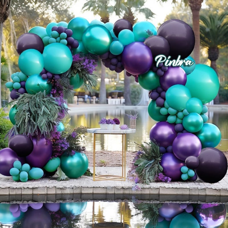 Pinbra Purple Teal Balloon Garland Double Stuffed Dark Purple Blue Turquoise Green Lavender Lilac Mermaid Balloon Arch Kit for Birthday Wedding Bridal Baby Shower Valentines Graduation Party Decorations - Image 2