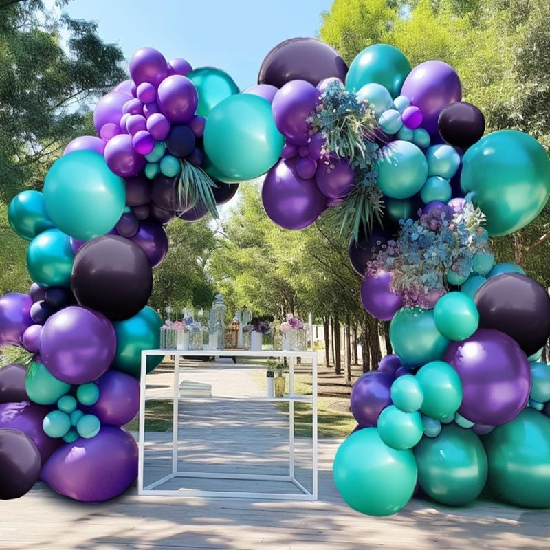 Pinbra Purple Teal Balloon Garland Double Stuffed Dark Purple Blue Turquoise Green Lavender Lilac Mermaid Balloon Arch Kit for Birthday Wedding Bridal Baby Shower Valentines Graduation Party Decorations - Image 1