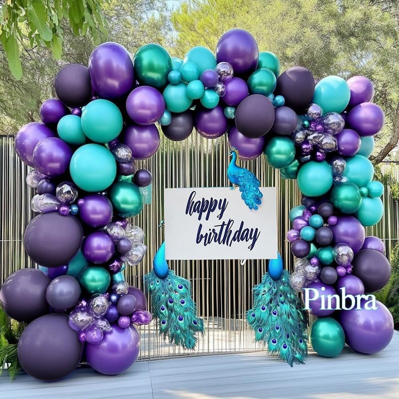 Pinbra Purple Teal Balloon Garland Double Stuffed Dark Purple Blue Turquoise Green Lavender Lilac Mermaid Balloon Arch Kit for Birthday Wedding Bridal Baby Shower Valentines Graduation Party Decorations - Image 5