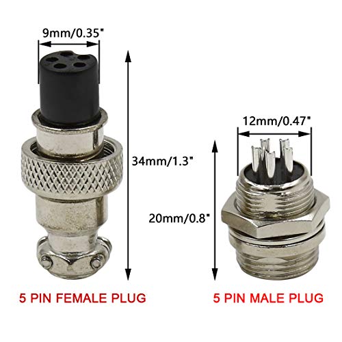 Hxchen 5 Pin Metal Male Female Panel Connector 12mm GX12-5P Aviation Plug Silver - (2 Sets) - Image 2