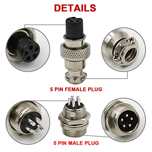 Hxchen 5 Pin Metal Male Female Panel Connector 12mm GX12-5P Aviation Plug Silver - (2 Sets) - Image 3