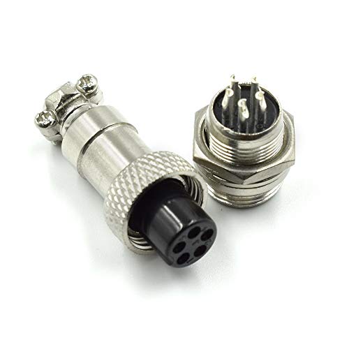 Hxchen 5 Pin Metal Male Female Panel Connector 12mm GX12-5P Aviation Plug Silver - (2 Sets) - Image 1