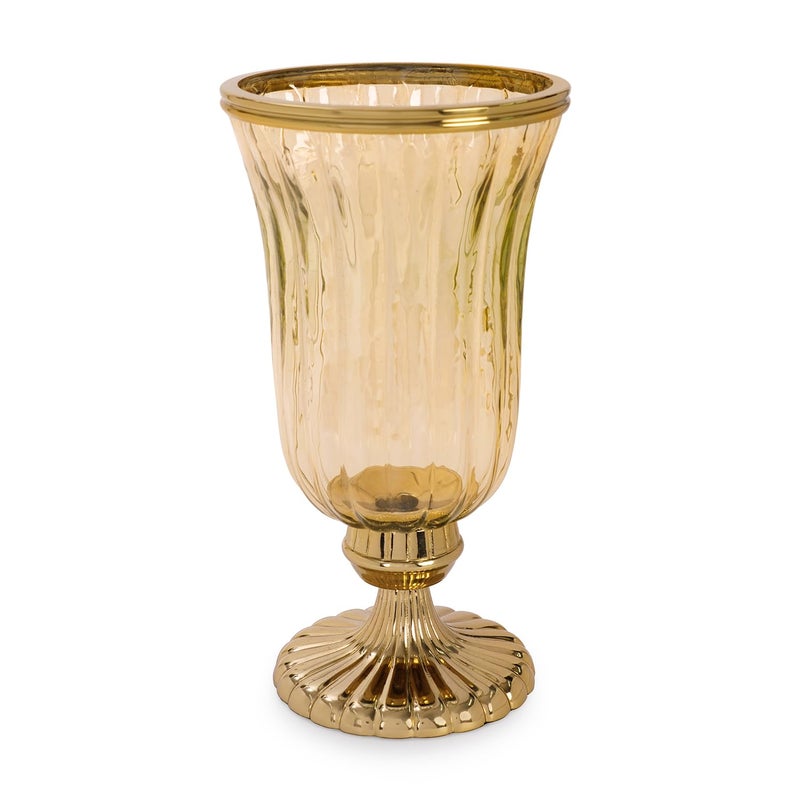 PURE HOME + LIVING Pure Home Living Gold Ribbed Hurricane with Short Stand Large  - Image 3