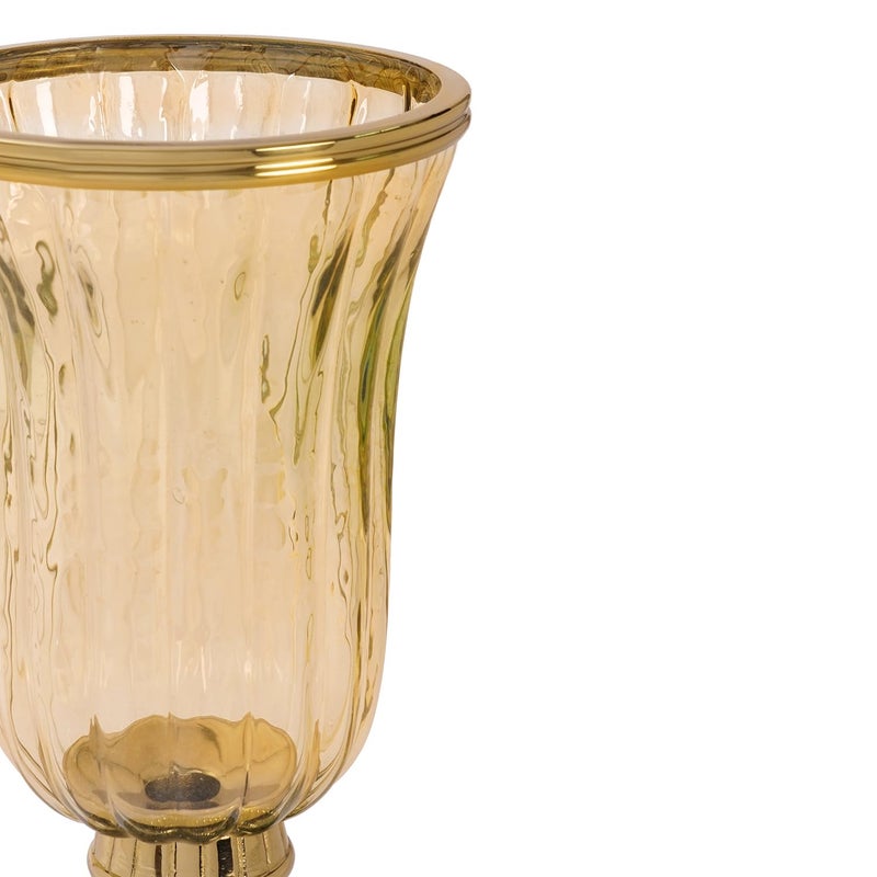 PURE HOME + LIVING Pure Home Living Gold Ribbed Hurricane with Short Stand Large  - Image 5