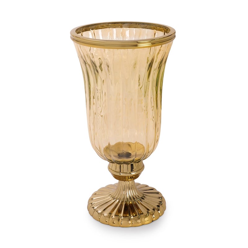 PURE HOME + LIVING Pure Home Living Gold Ribbed Hurricane with Short Stand Large  - Image 4