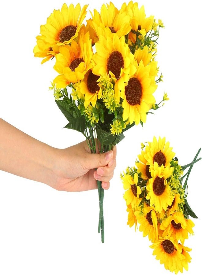 STEFORD 2 Bunches Artificial Sunflowers Bouquet, 3.7’’ High Realistic Flowers Silk Faux Sunflowers with Stems Great for Indoor &Outdoor Home Decor, Yard, Weddings, Party Decoration - Image 1