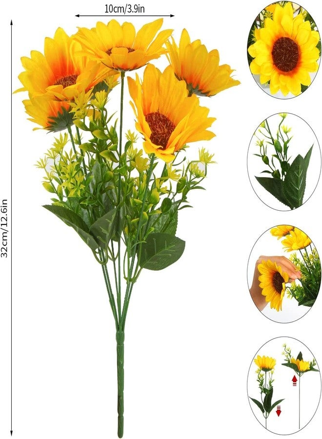STEFORD 2 Bunches Artificial Sunflowers Bouquet, 3.7’’ High Realistic Flowers Silk Faux Sunflowers with Stems Great for Indoor &Outdoor Home Decor, Yard, Weddings, Party Decoration - Image 2