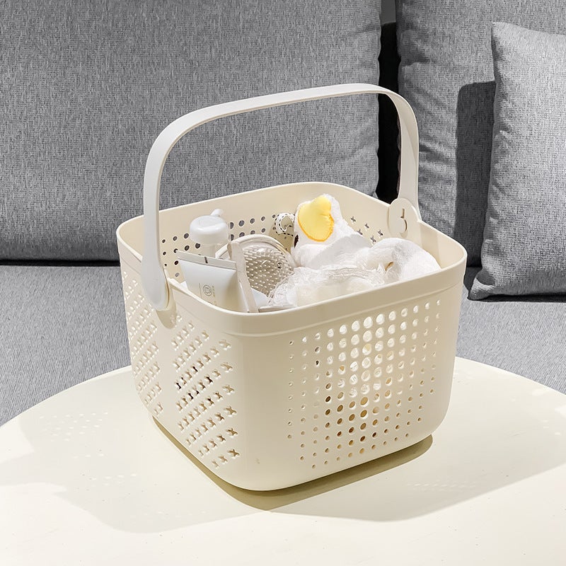 Cream Square Bathroom Basket - Sturdy Luxurious Design With Drainage System, Portable Ample Storage Basket for Home, Travel and Students - Image 1