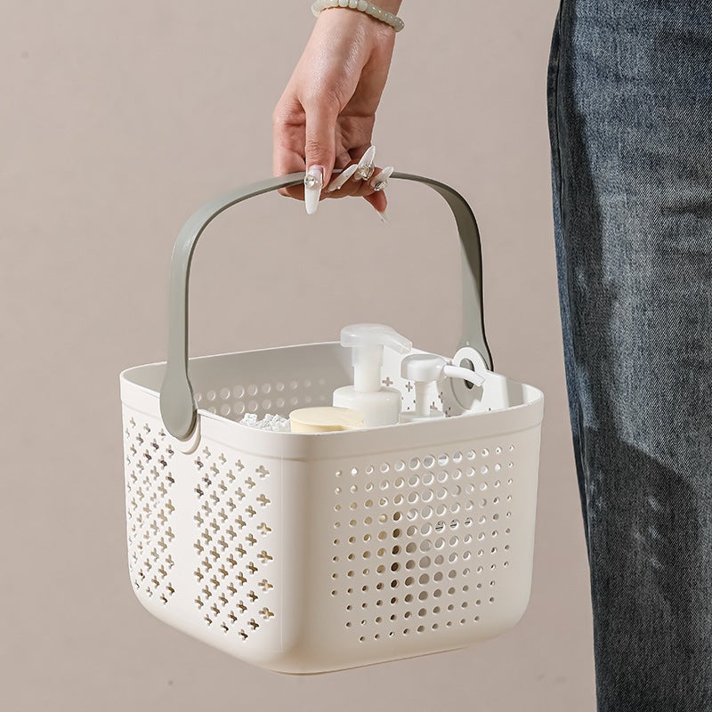 Cream Square Bathroom Basket - Sturdy Luxurious Design With Drainage System, Portable Ample Storage Basket for Home, Travel and Students - Image 5