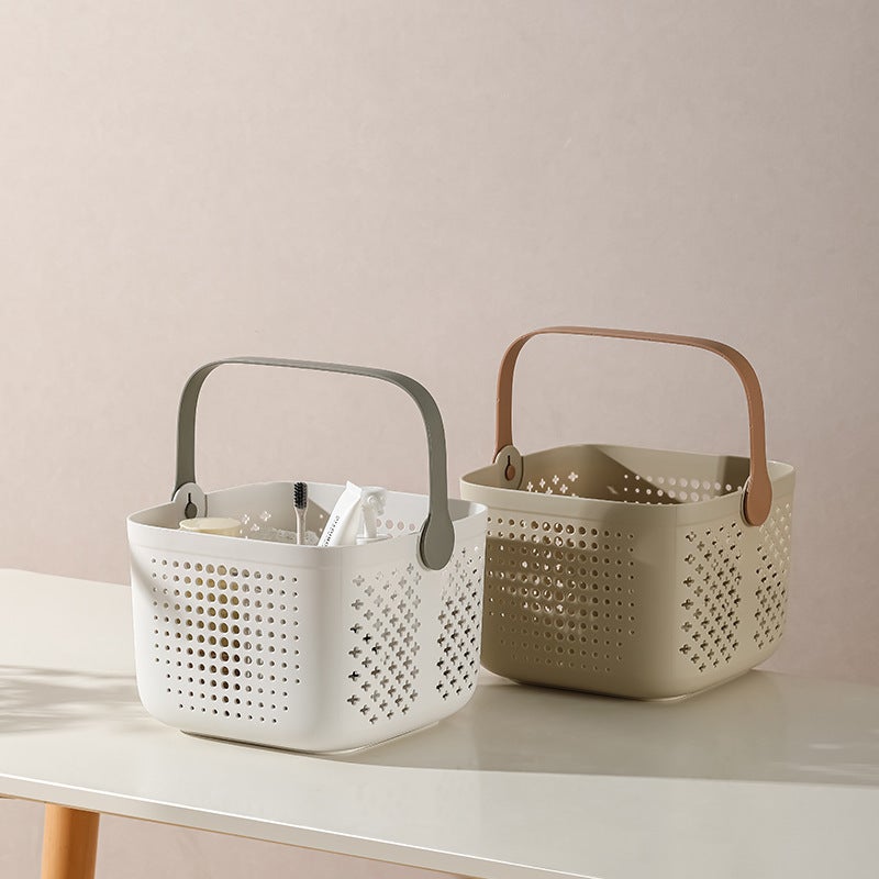 Cream Square Bathroom Basket - Sturdy Luxurious Design With Drainage System, Portable Ample Storage Basket for Home, Travel and Students - Image 4