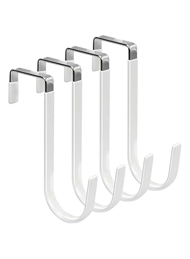 4 Pack White Over The Door Hooks for Living Room, Bathroom, Bedroom, Kitchen - Heavy Duty Hangers with Rubber to Prevent Scratches - Organizer for Hanging Clothes, Towels, Hats, Coats, Bags  - Image 1