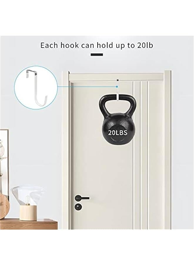 4 Pack White Over The Door Hooks for Living Room, Bathroom, Bedroom, Kitchen - Heavy Duty Hangers with Rubber to Prevent Scratches - Organizer for Hanging Clothes, Towels, Hats, Coats, Bags  - Image 4