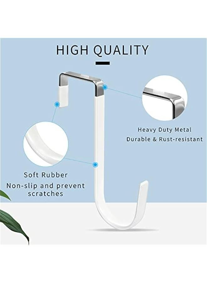 4 Pack White Over The Door Hooks for Living Room, Bathroom, Bedroom, Kitchen - Heavy Duty Hangers with Rubber to Prevent Scratches - Organizer for Hanging Clothes, Towels, Hats, Coats, Bags  - Image 3