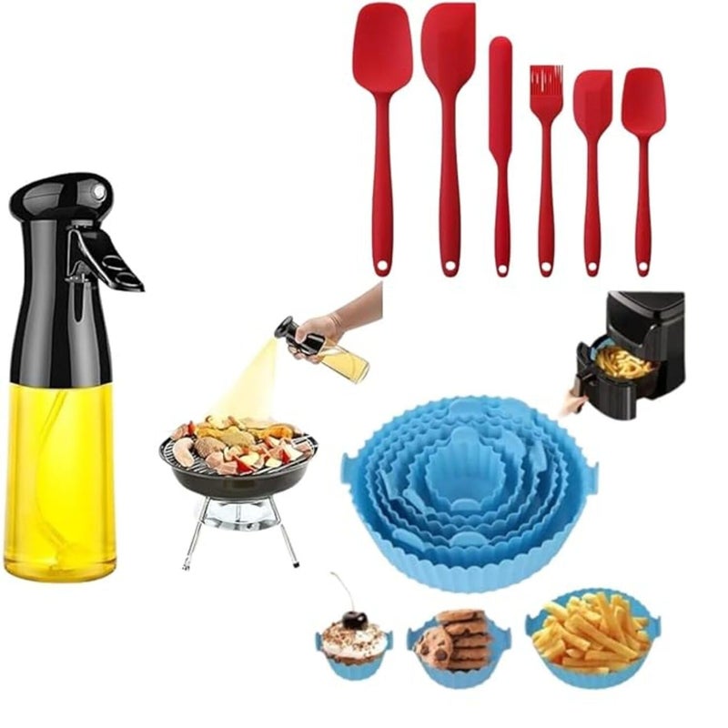 CARTIFY 6Piece Air Fryer Accessories Set 210ml FoodGrade Refillable Oil Sprayer Bottle with 6 Silicone Spatulas for Healthy Cooking Baking Frying - Image 1