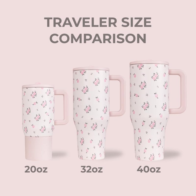 HydroJug Traveler - 20 oz Water Bottle with Handle & Flip Straw - Fits in Cup Holder, Leak Resistant Tumbler-Reusable Insulated Stainless Steel & Rubber Base - Gifts for Women & Men, Wildrose - Image 3