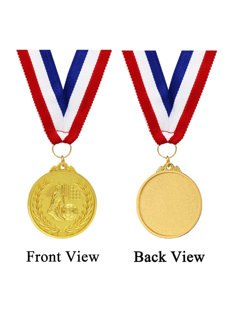 SOLARAE 12 Pack Football Medals for Kids, of Gold Metal Medal with Tricolour Nylon Ribbon, Party Favours Boys Children Adults - Image 2