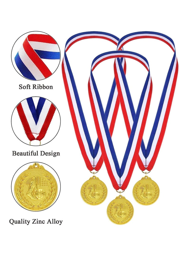 SOLARAE 12 Pack Football Medals for Kids, of Gold Metal Medal with Tricolour Nylon Ribbon, Party Favours Boys Children Adults - Image 3