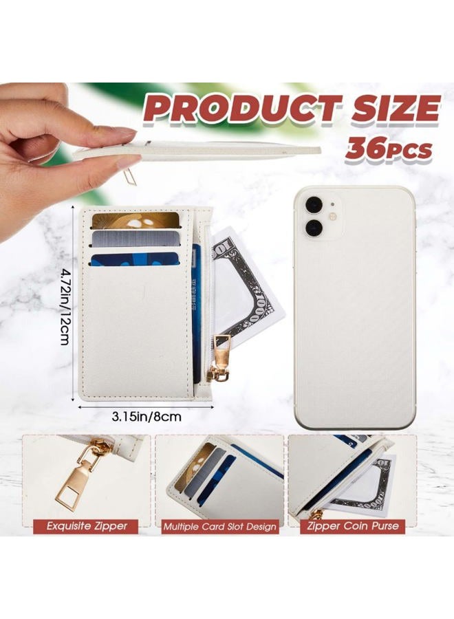 Abbylike 36 Pcs Wallet Bulk Men Slim Minimalist Leather Wallet Card Holder Front Pocket RFID Blocking Wallet with Zipper for Men and Women DIY Church Gift(White) - Image 2