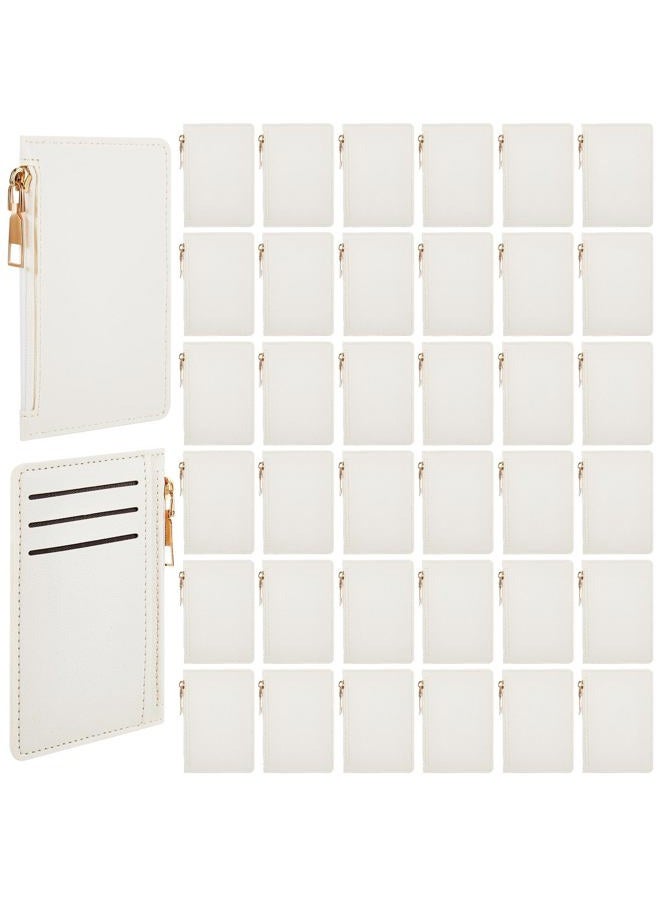 Abbylike 36 Pcs Wallet Bulk Men Slim Minimalist Leather Wallet Card Holder Front Pocket RFID Blocking Wallet with Zipper for Men and Women DIY Church Gift(White) - Image 1