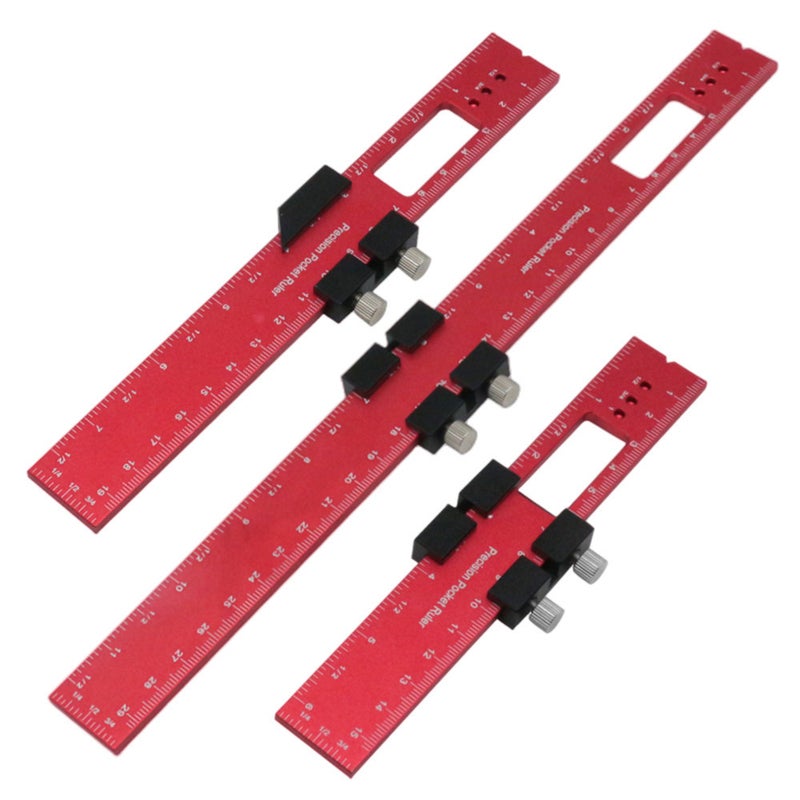 Set of 3 Woodworking Scriber Positioning Scribing Gauge Ruler Aluminum Alloy Measuring Tool with Metric and Imperial Scales for Carpenter - Image 1