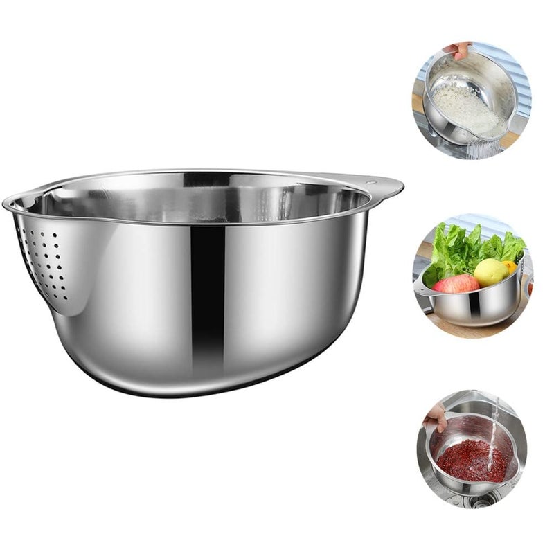 ONTRIP Ontrip Stainless Steel 304 Food Grade 3-in-1 Bowls Vegetables Rice Washer with Side Drain Bowls Colander Strainer Basket Ideal for Kitchen Tools Vegetables, Rice, Fruits - Image 1