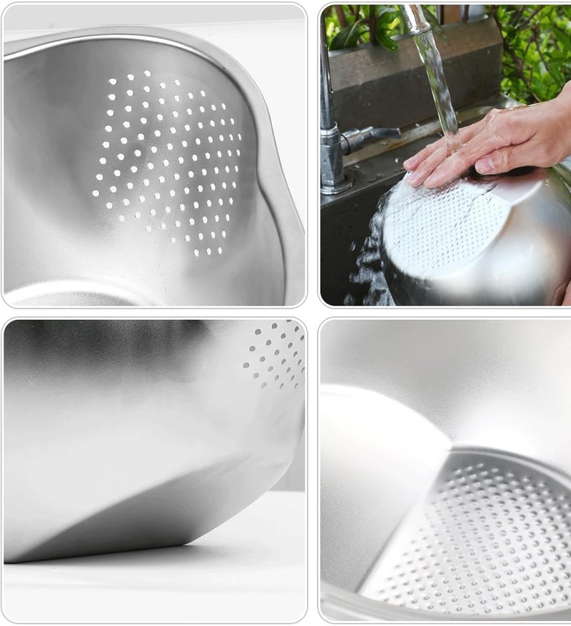 ONTRIP Ontrip Stainless Steel 304 Food Grade 3-in-1 Bowls Vegetables Rice Washer with Side Drain Bowls Colander Strainer Basket Ideal for Kitchen Tools Vegetables, Rice, Fruits - Image 3