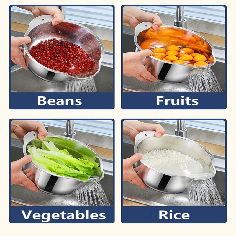 ONTRIP Ontrip Stainless Steel 304 Food Grade 3-in-1 Bowls Vegetables Rice Washer with Side Drain Bowls Colander Strainer Basket Ideal for Kitchen Tools Vegetables, Rice, Fruits - Image 4