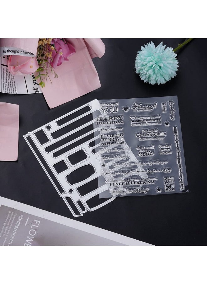 Sucrain - 2Pcs Metal Dies Cut And Clear Silicone Stamp For Card Making Paper Craft Scrapbooking Album Diy Sentiment Words Stencils Carbon Steel Embossing Template - Image 1