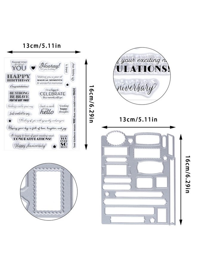 Sucrain - 2Pcs Metal Dies Cut And Clear Silicone Stamp For Card Making Paper Craft Scrapbooking Album Diy Sentiment Words Stencils Carbon Steel Embossing Template - Image 1