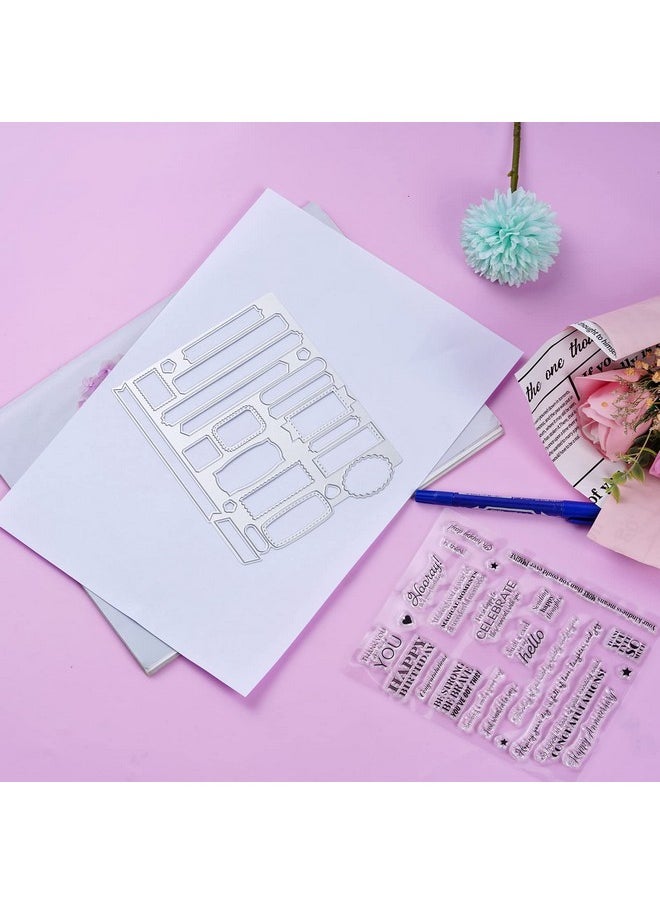 Sucrain - 2Pcs Metal Dies Cut And Clear Silicone Stamp For Card Making Paper Craft Scrapbooking Album Diy Sentiment Words Stencils Carbon Steel Embossing Template - Image 1