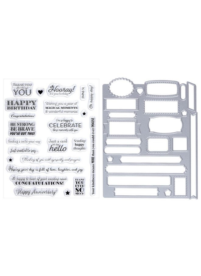 Sucrain - 2Pcs Metal Dies Cut And Clear Silicone Stamp For Card Making Paper Craft Scrapbooking Album Diy Sentiment Words Stencils Carbon Steel Embossing Template - Image 1