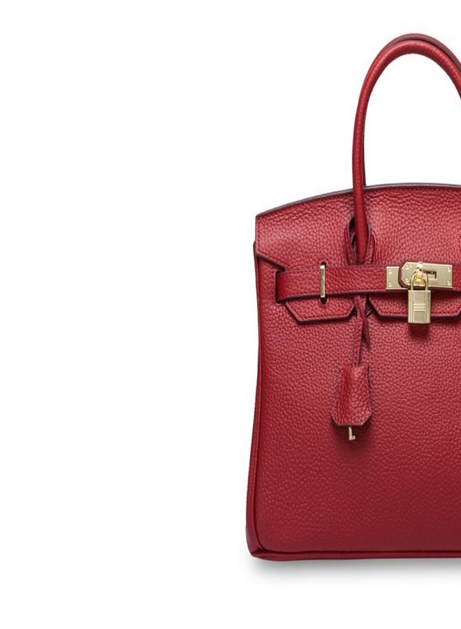Loquat Gold Buckle Leather Handbag Wine Red  - Image 3