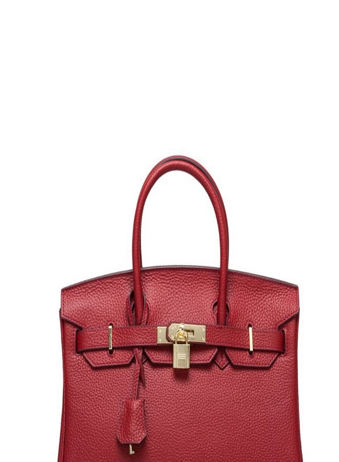 Loquat Gold Buckle Leather Handbag Wine Red  - Image 2