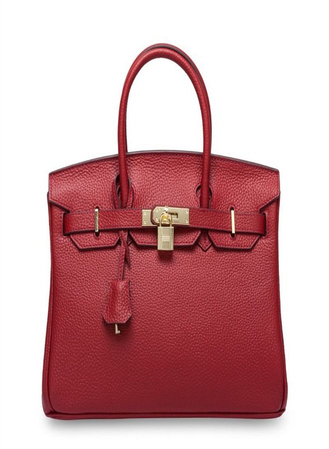 Loquat Gold Buckle Leather Handbag Wine Red  - Image 1