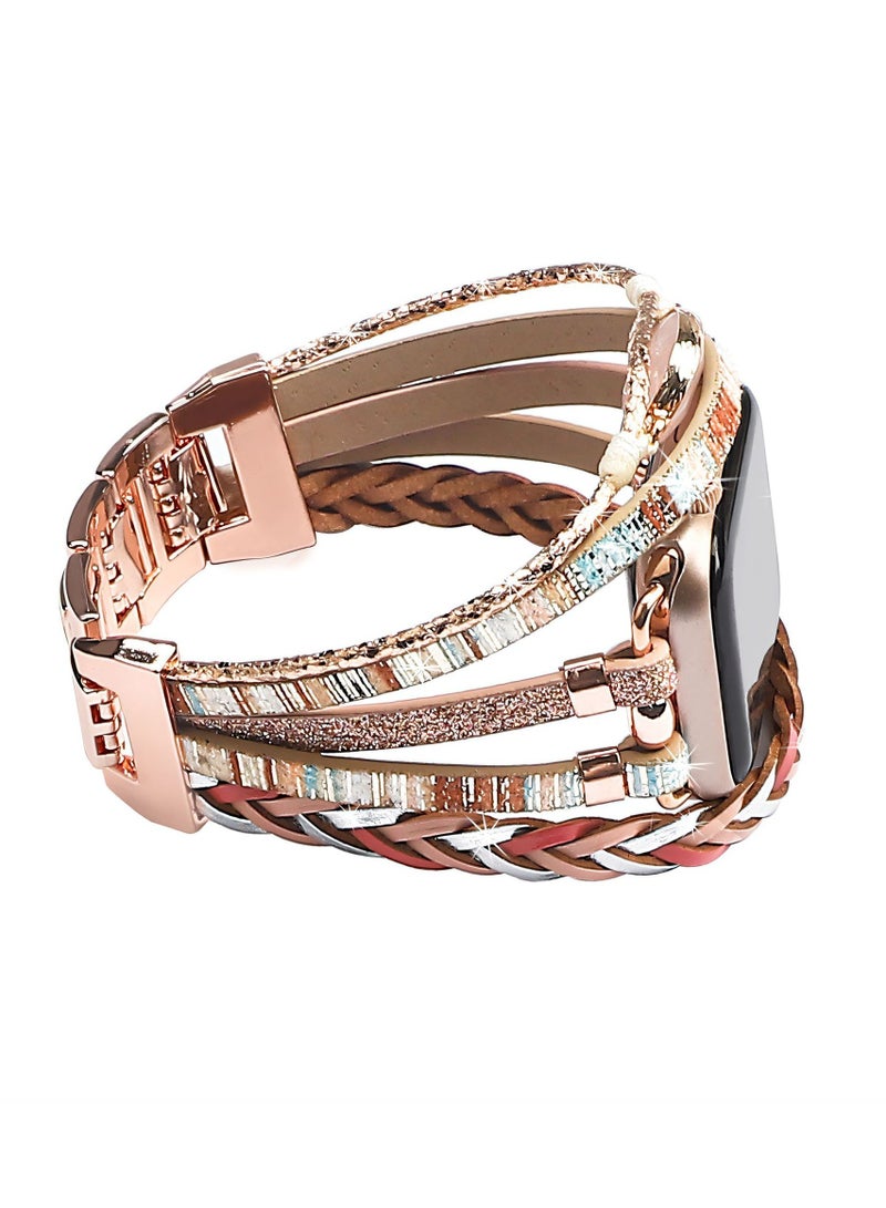 Bohemian Style Multi-Layer Woven Metal Bracelet Watch Band for Apple Watch -42/44/45/49mm, Ultra Ultra 2 SE 9 8 7 6 5 4 3 2 1