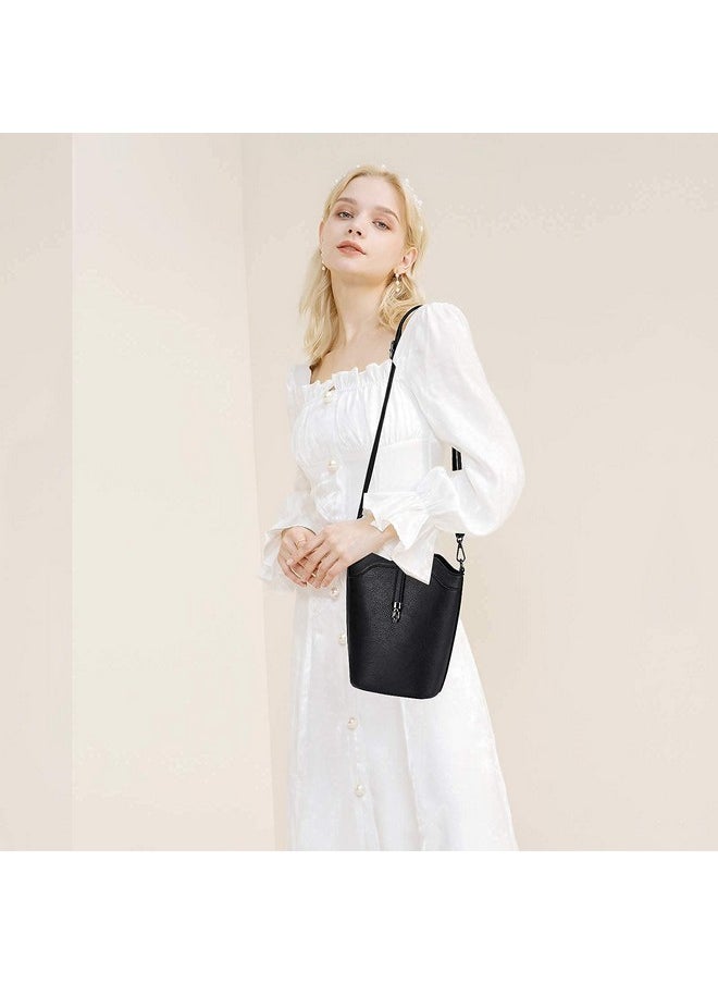 seOSTO - Crossbody Bags For Women Small Leather Bucket Crossbody Bag Womens Vegan Bag/Bucket Purses/Handbags/Shoulder Bags (Updateblack) - Image 1