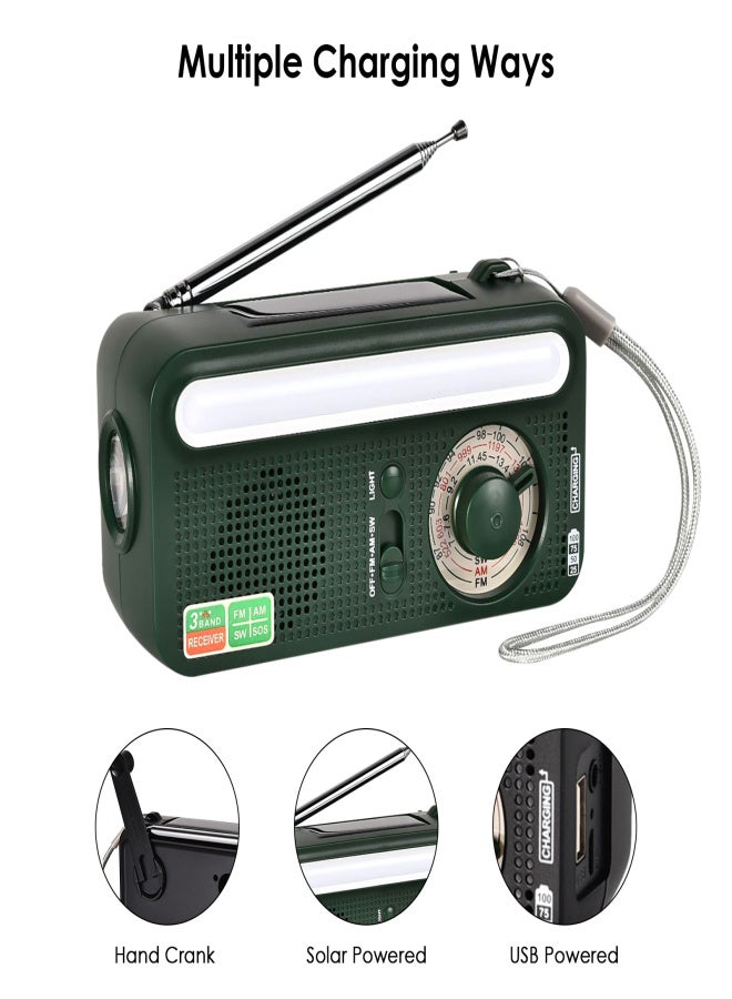 Hand Crank Solar Emergency Radio Outdoor Camping Portable USB Rechargeable FM/AM/SW SOS Alarm Radio with Flashlight & Reading Light - Image 4
