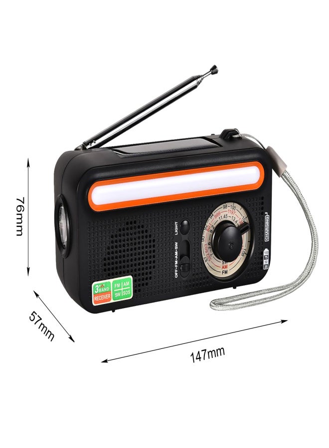 Hand Crank Solar Emergency Radio Outdoor Camping Portable USB Rechargeable FM/AM/SW SOS Alarm Radio with Flashlight & Reading Light - Image 3