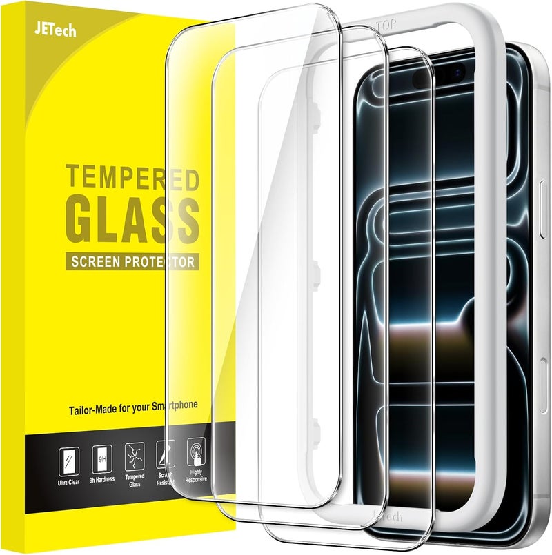 جي تيك واقي شاشة JETech لجهاز iPhone 17 Pro Max مقاس 6.9 بوصة، فيلم زجاجي مقسّى مع أداة تركيب سهلة، صلابة 9H، متوافق مع الحافظات، عبوة من 3 قطع - Image 1
