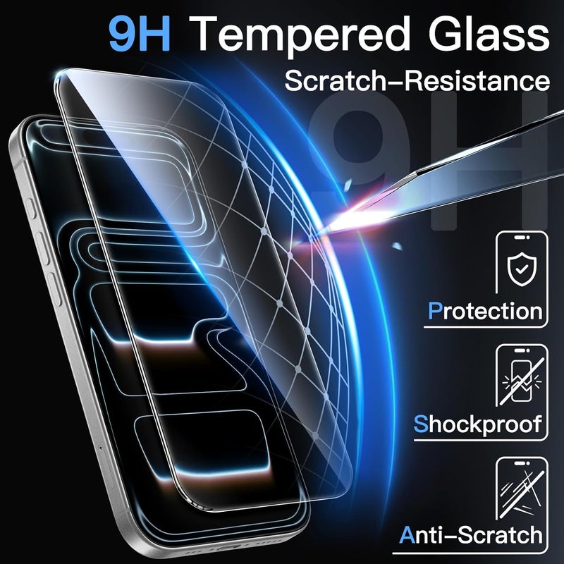 جي تيك واقي شاشة JETech لجهاز iPhone 17 Pro Max مقاس 6.9 بوصة، فيلم زجاجي مقسّى مع أداة تركيب سهلة، صلابة 9H، متوافق مع الحافظات، عبوة من 3 قطع - Image 5