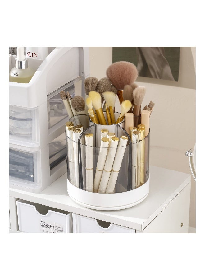 Makeup Brush Holder Organizer, 360 Rotating Makeup Brush Container with Removable Trays, Pen Holder for Desk, Spinning Brush Holders for Vanity, Desktop, Bathroom, White - Image 3