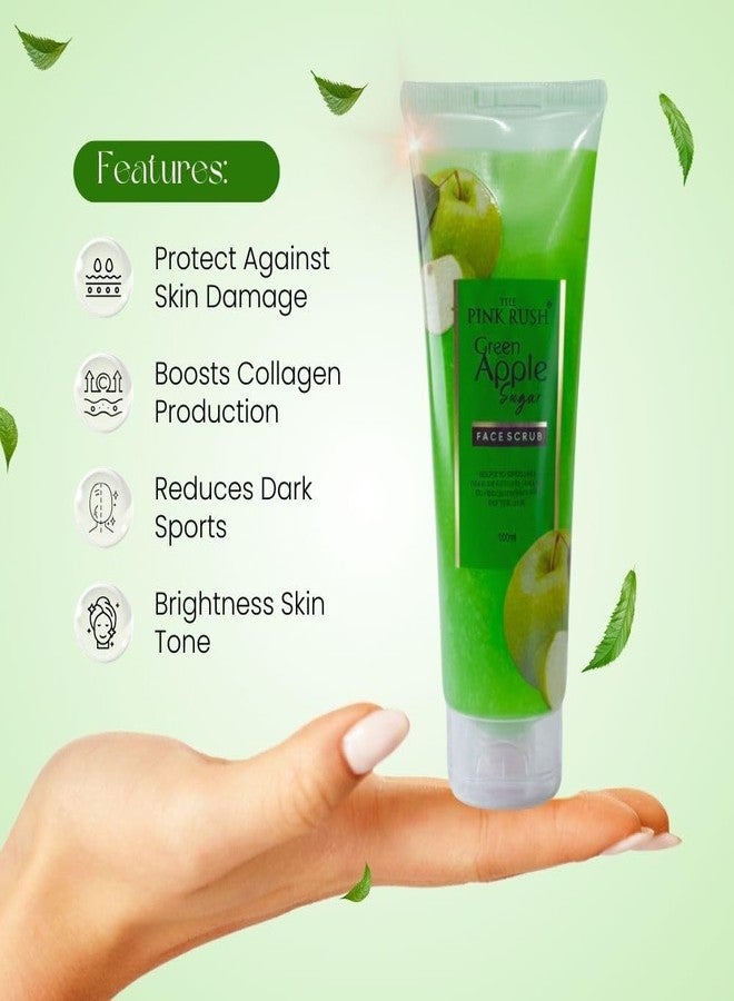 The Pink Rush Sugar Face Scrub | 100 ml Each | Buy 2 Get 1 Free | Brightening & Exfoliating Face Scrub | Removes Dead Skin Cells | For All Skin Types (Green Apple) - Image 2